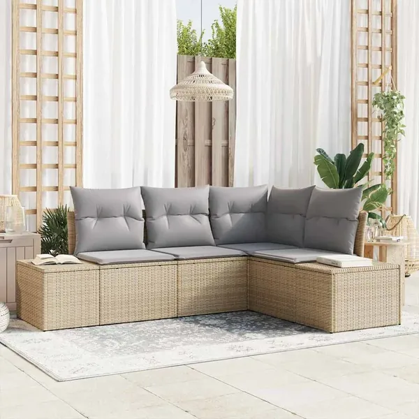 Ensemble de canapé de jardin 4 pcs Beige polyrotin