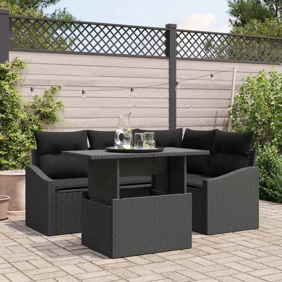 Ensemble de canapé de jardin avec coussin 5 pcs Noir polyrotin