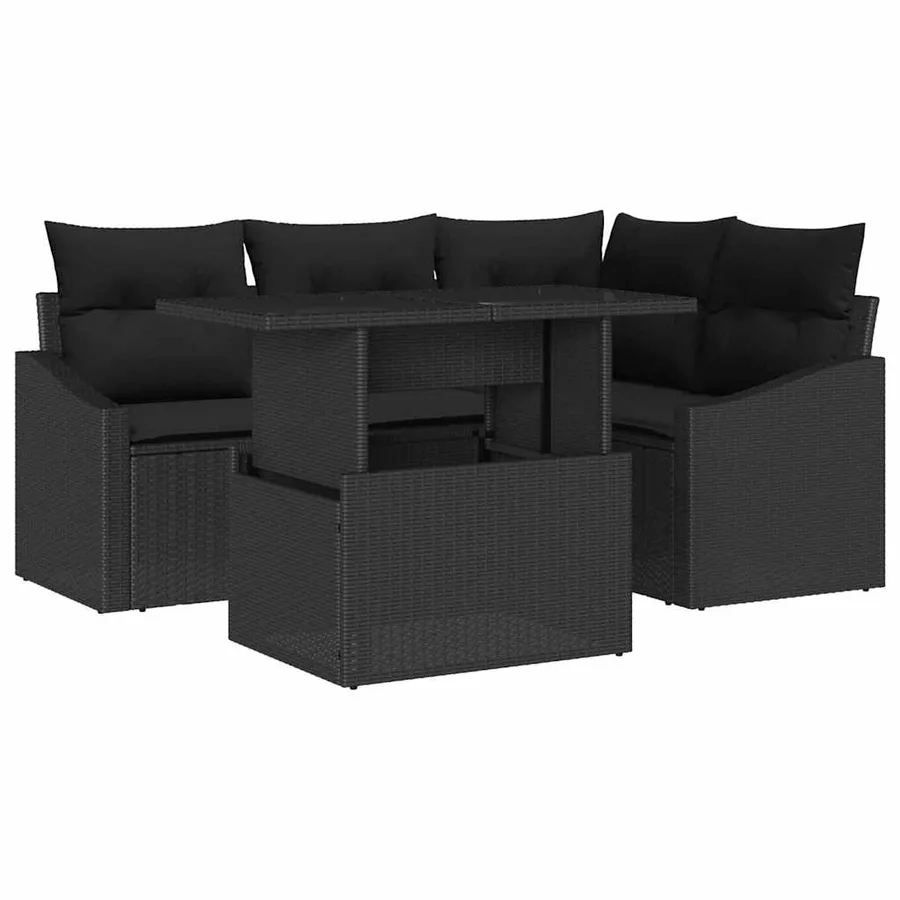 Ensemble de canapé de jardin avec coussin 5 pcs Noir polyrotin - 2