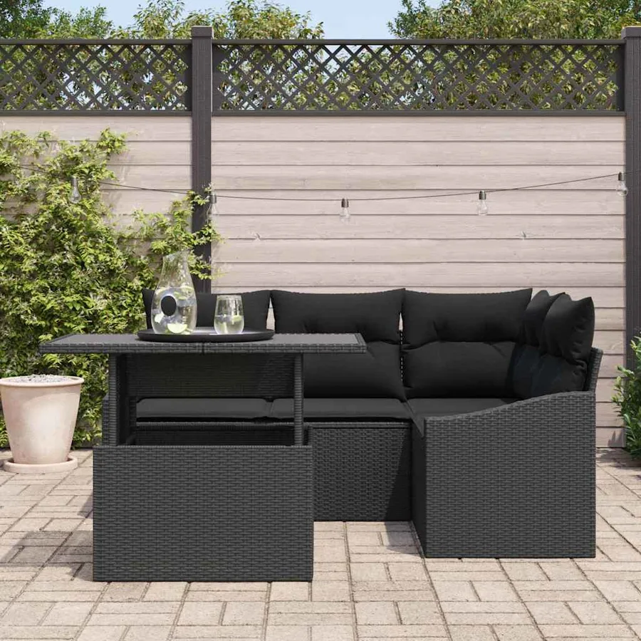 Ensemble de canapé de jardin avec coussin 5 pcs Noir polyrotin - 3