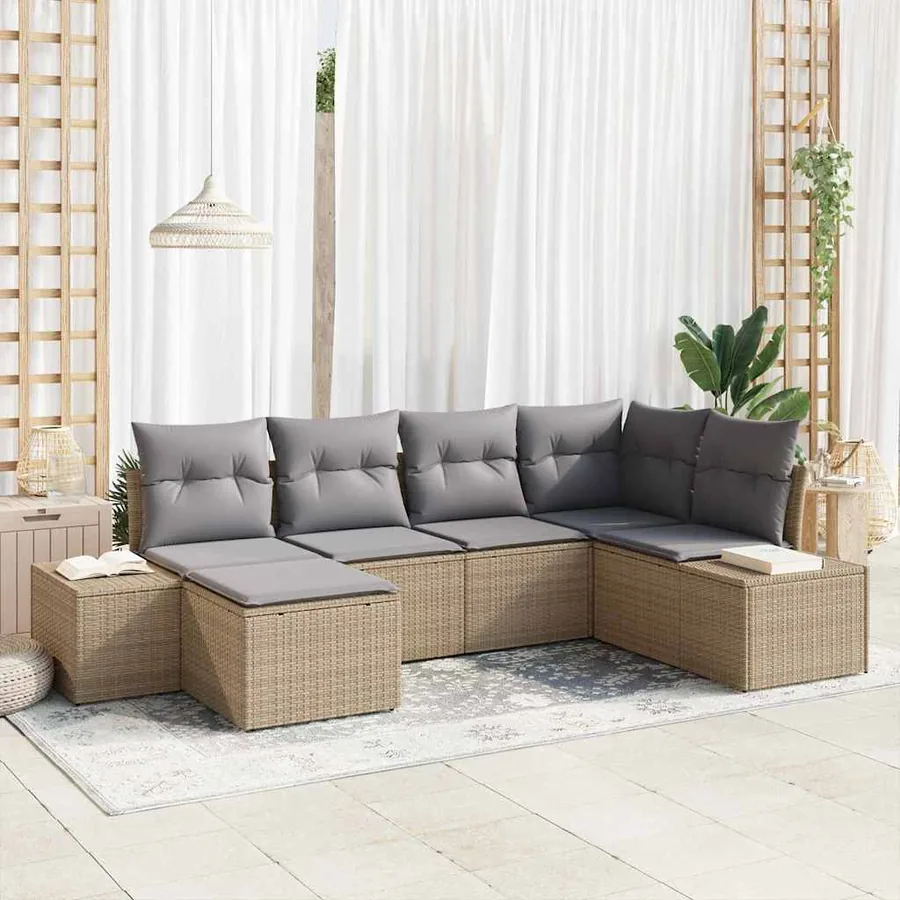 Ensemble de canapé de jardin 6 pcs Beige et gris polyrotin