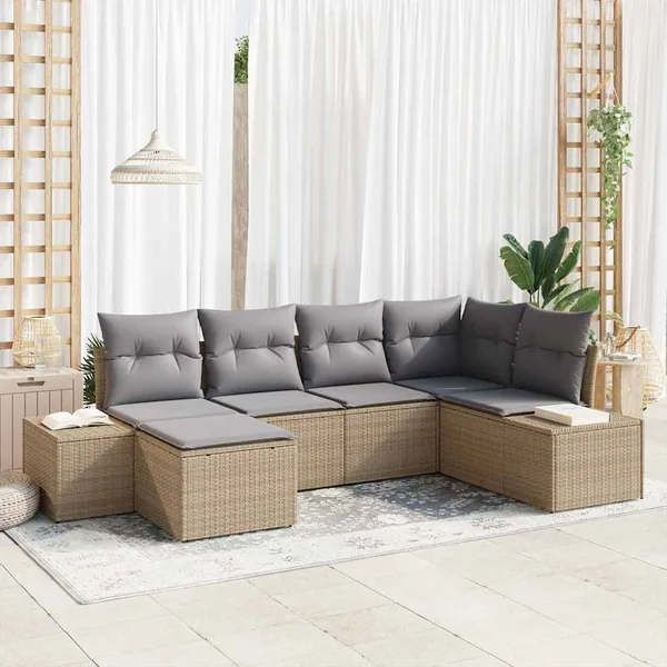 Ensemble de canapé de jardin 6 pcs Beige et gris polyrotin