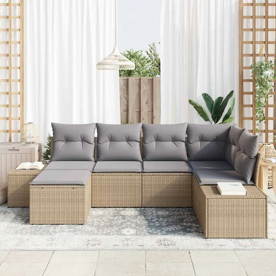 Ensemble de canapé de jardin 6 pcs Beige et gris polyrotin - 3