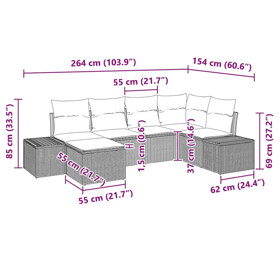 Ensemble de canapé de jardin 6 pcs Beige et gris polyrotin - 9
