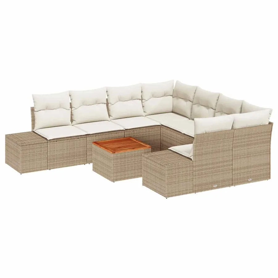 Ensemble de canapé de jardin avec coussin 9 pcs Beige polyrotin - 2