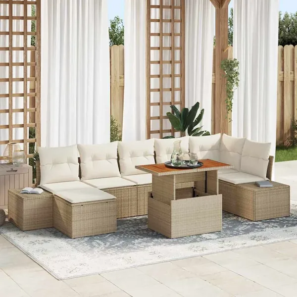 Ensemble de canapé de jardin avec coussin 8 pcs Beige et crème