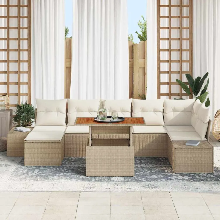 Ensemble de canapé de jardin avec coussin 8 pcs Beige et crème - 3