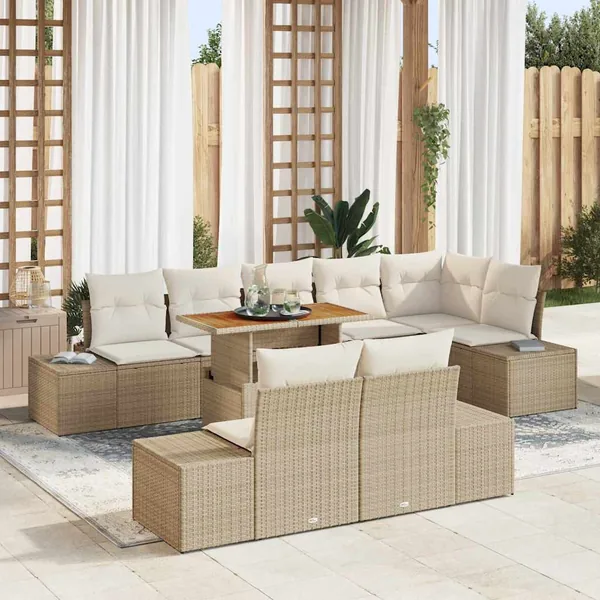 Ensemble de canapé de jardin 9 pc Beige et crème