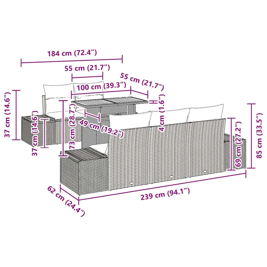 Ensemble de canapé de jardin 6 pc Beige et gris - 10