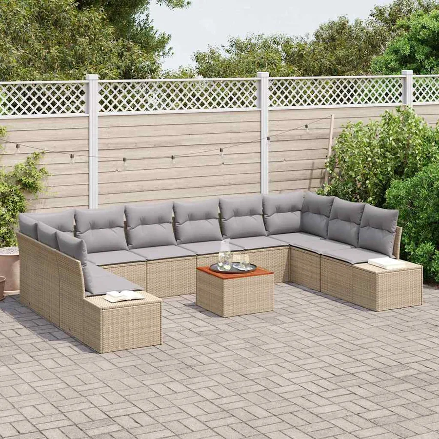 Ensemble de canapé de jardin 11 pcs Beige polyrotin - 3