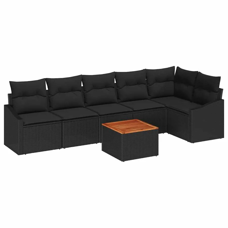 Ensemble de canapé de jardin avec coussin 7 pcs Noir polyrotin - 2