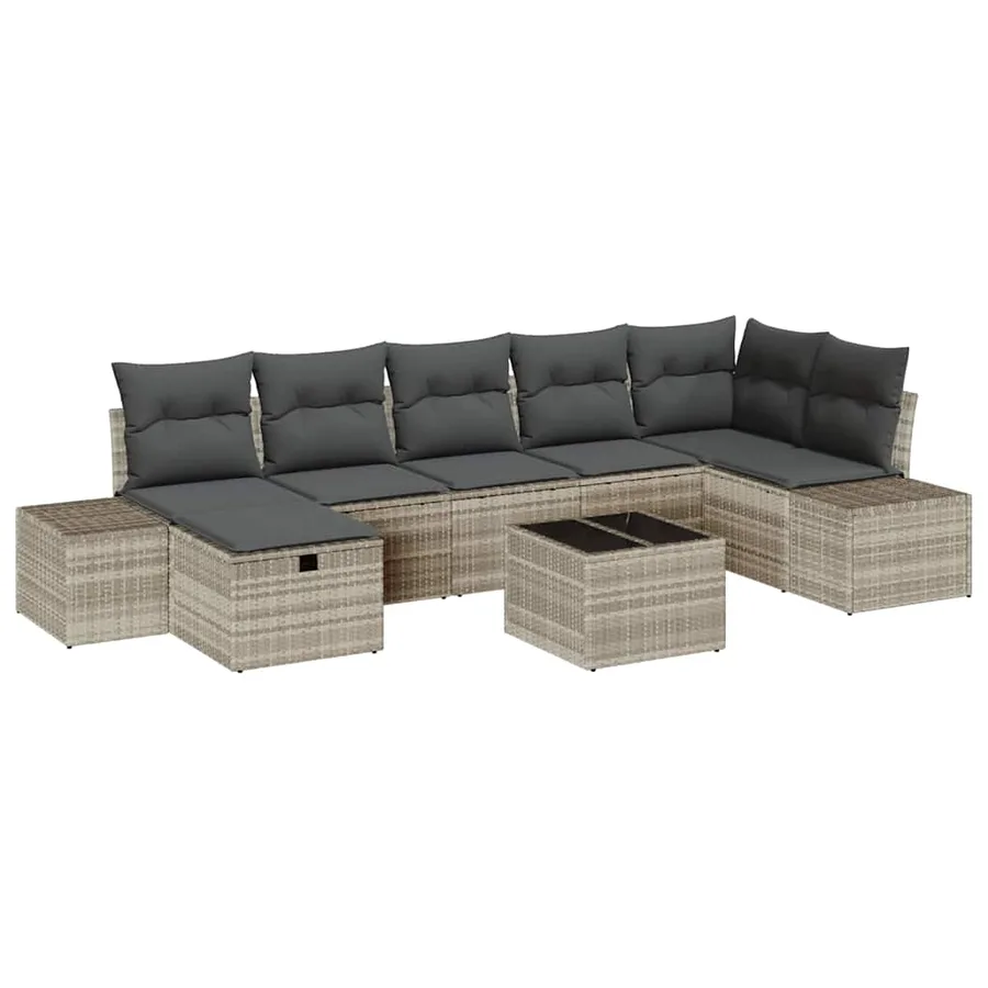 Ensemble de canapé de jardin 8 pcs Gris clair polyrotin - 2