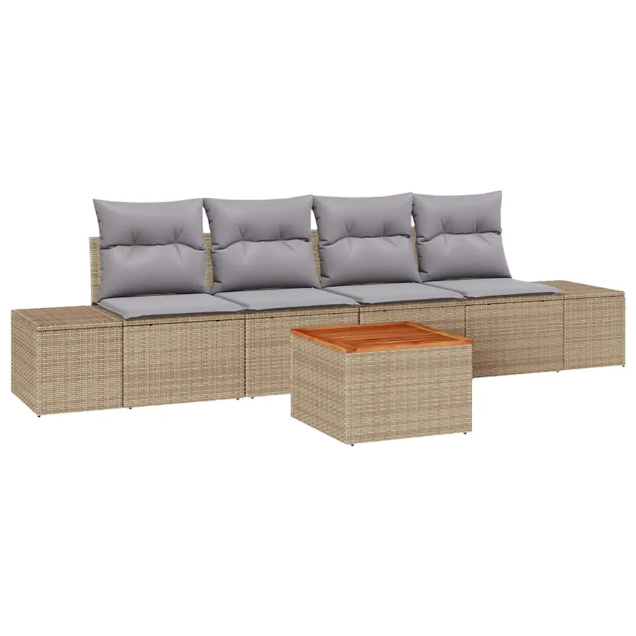 Ensemble de canapé de jardin avec coussin 5 pcs Beige polyrotin - 2