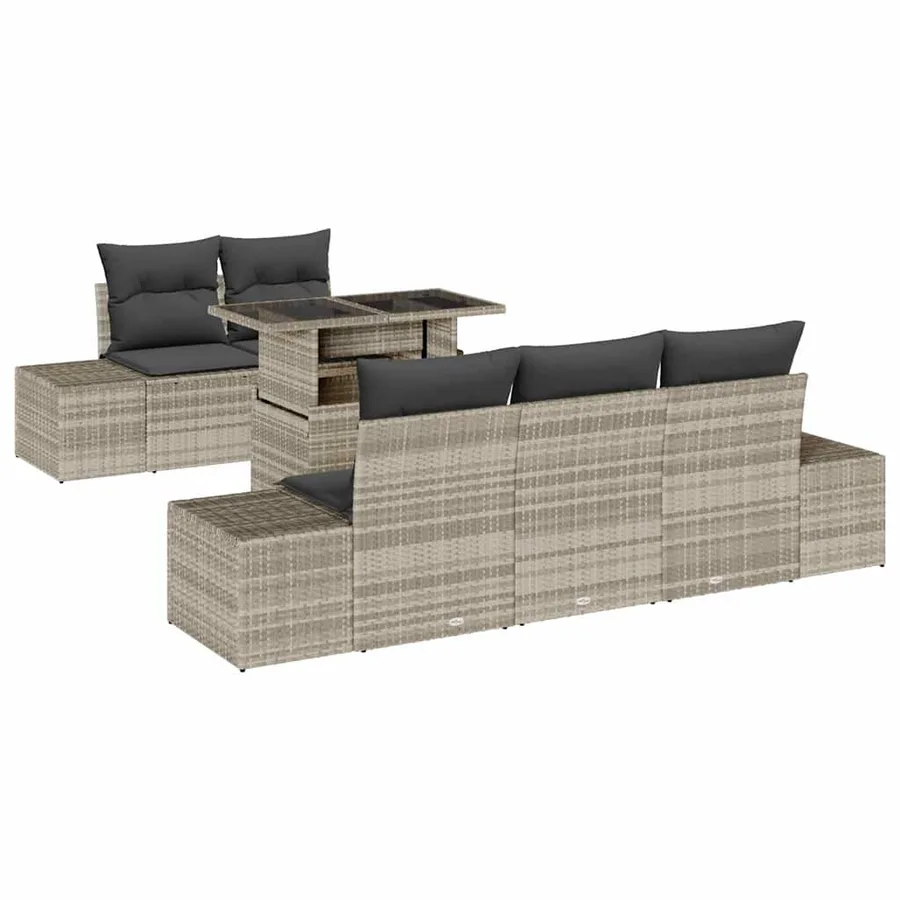 Ensemble de Canapés avec coussin 6 pcs Gris clair polyrotin - 2