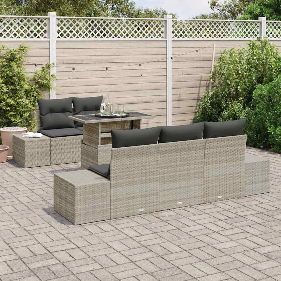 Ensemble de Canapés avec coussin 6 pcs Gris clair polyrotin - 3