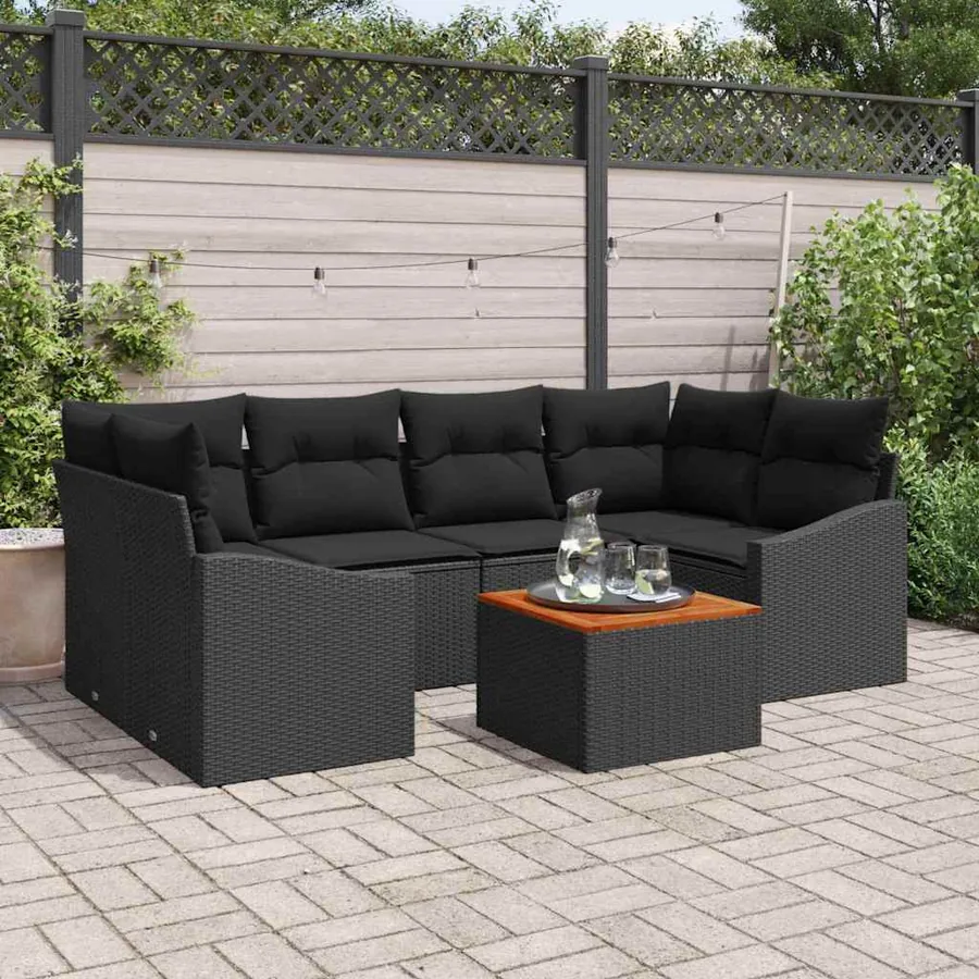 Ensemble de canapé de jardin avec coussin 7 pcs Noir polyrotin