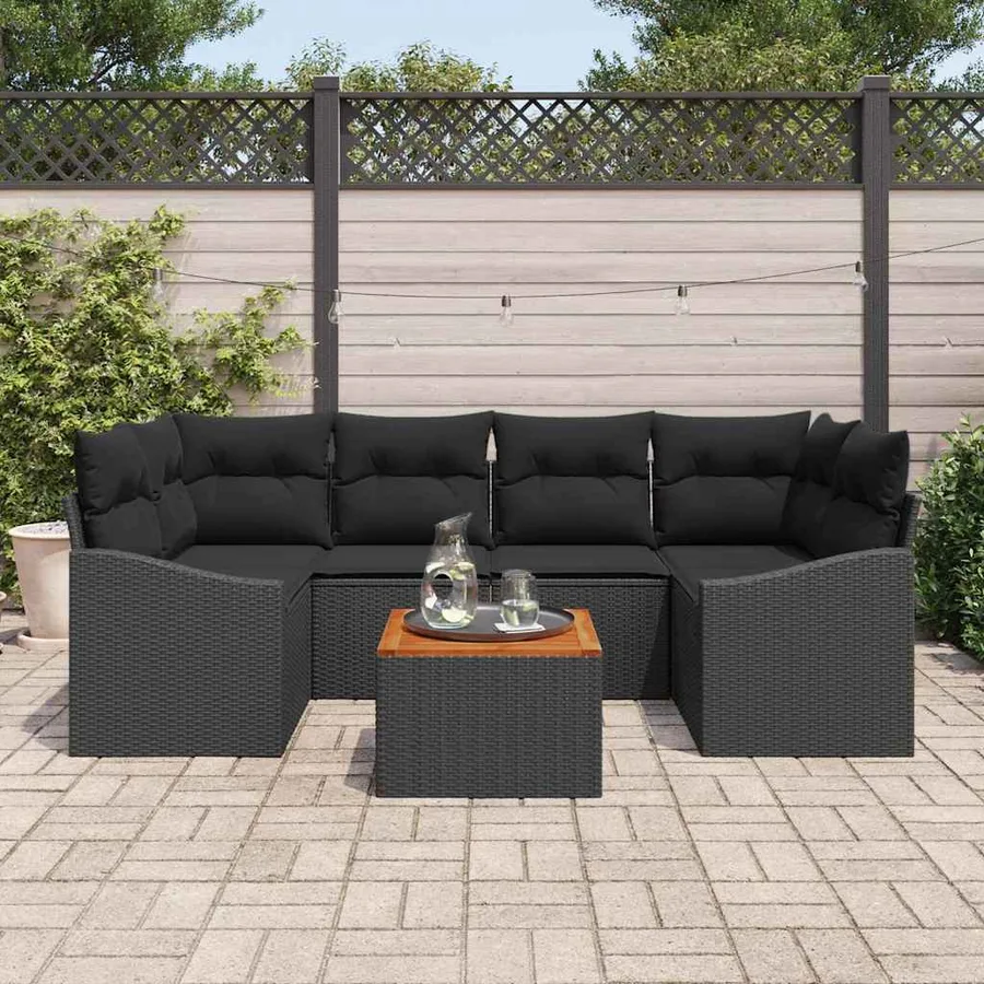 Ensemble de canapé de jardin avec coussin 7 pcs Noir polyrotin - 3