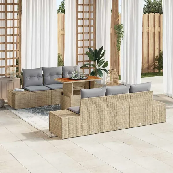 Ensemble de canapé de jardin 7 pc Beige et gris