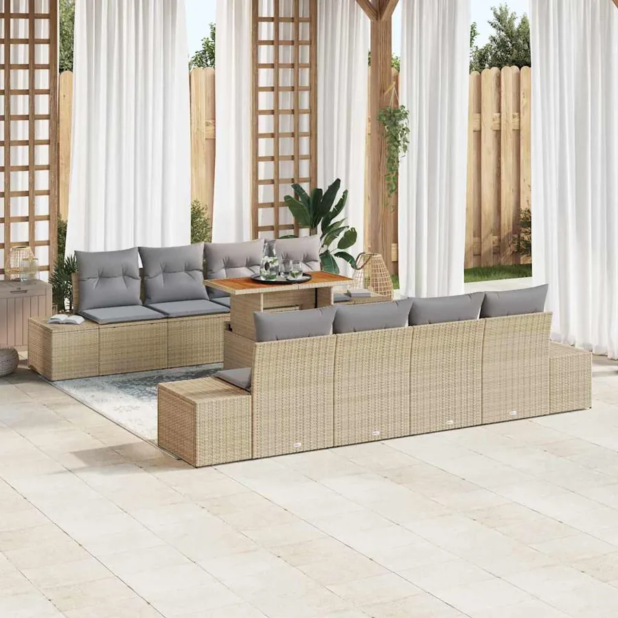 Ensemble de canapé de jardin 9 pc Beige et gris
