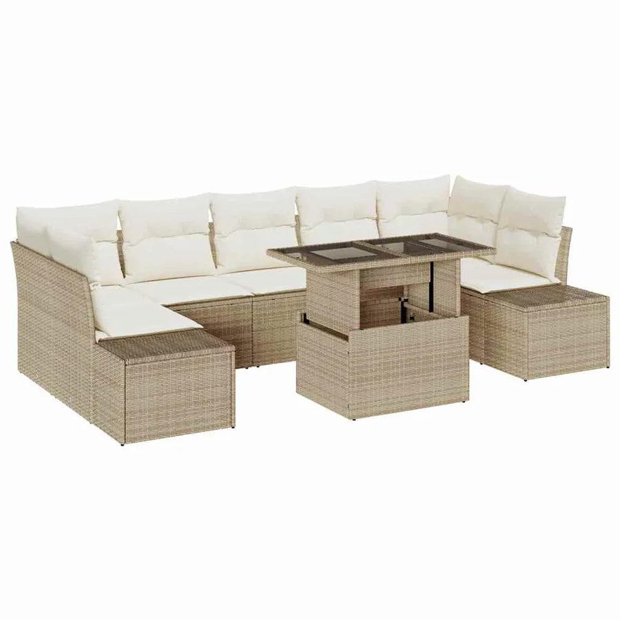 Ensemble de Canapés avec coussin 8 pcs Beige et crème polyrotin - 2