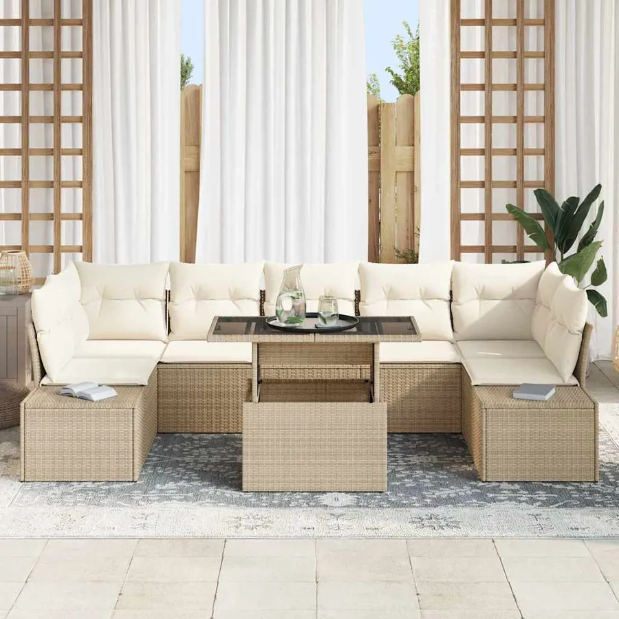Ensemble de Canapés avec coussin 8 pcs Beige et crème polyrotin - 3