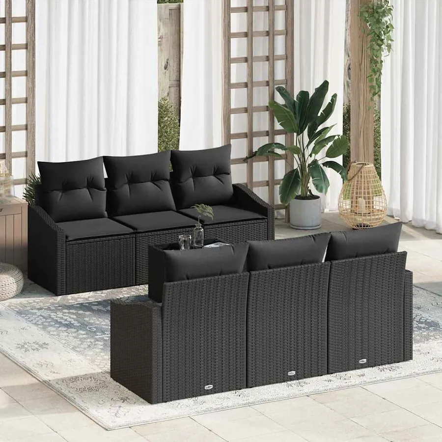 Ensemble de Canapés avec coussin 7 pcs Noir polyrotin