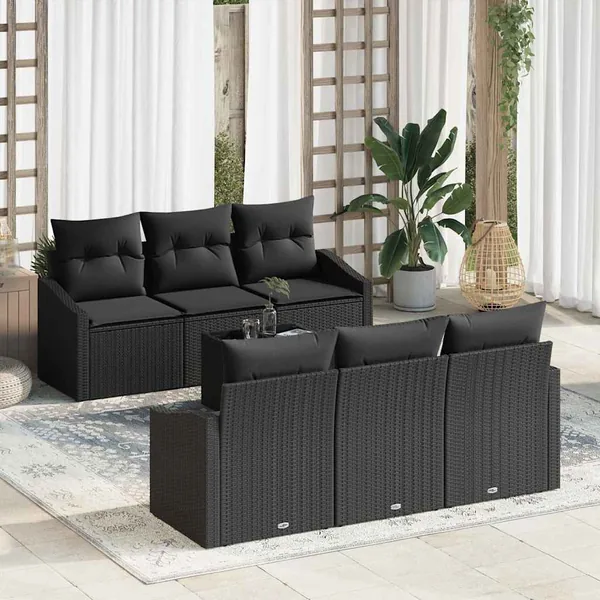 Ensemble de Canapés avec coussin 7 pcs Noir polyrotin