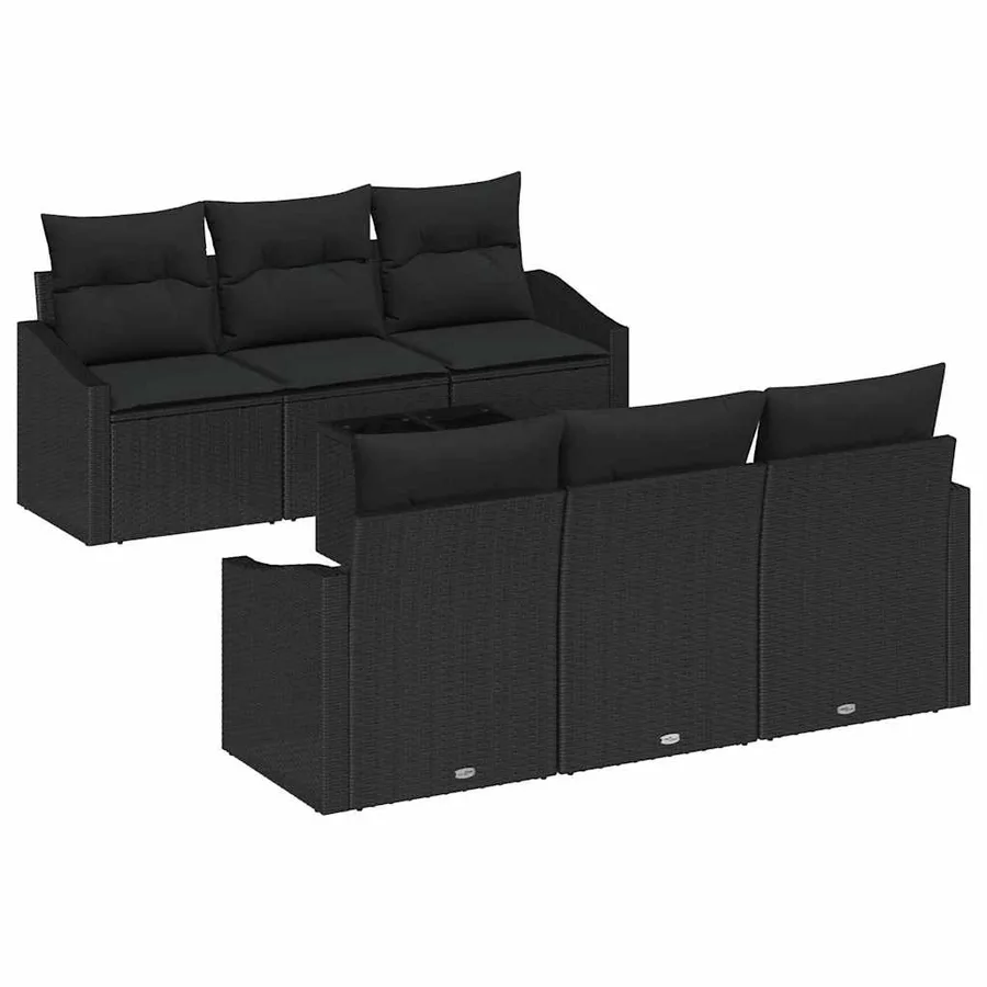 Ensemble de Canapés avec coussin 7 pcs Noir polyrotin - 2