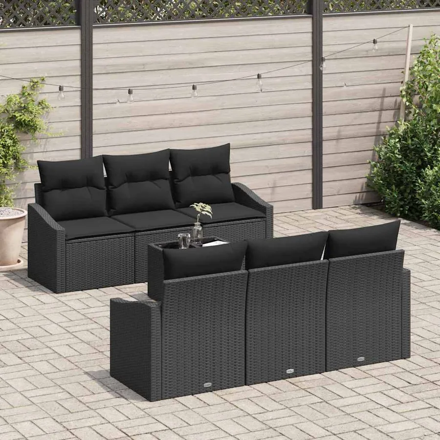 Ensemble de Canapés avec coussin 7 pcs Noir polyrotin - 3