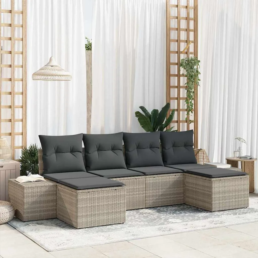 Ensemble de canapé de jardin 6 pcs Gris clair polyrotin