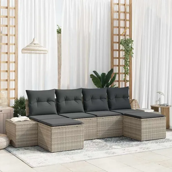 Ensemble de canapé de jardin 6 pcs Gris clair polyrotin