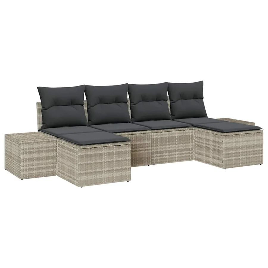 Ensemble de canapé de jardin 6 pcs Gris clair polyrotin - 2