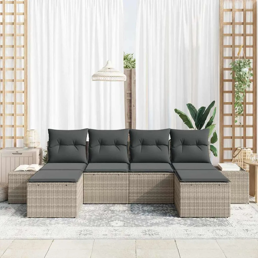 Ensemble de canapé de jardin 6 pcs Gris clair polyrotin - 3