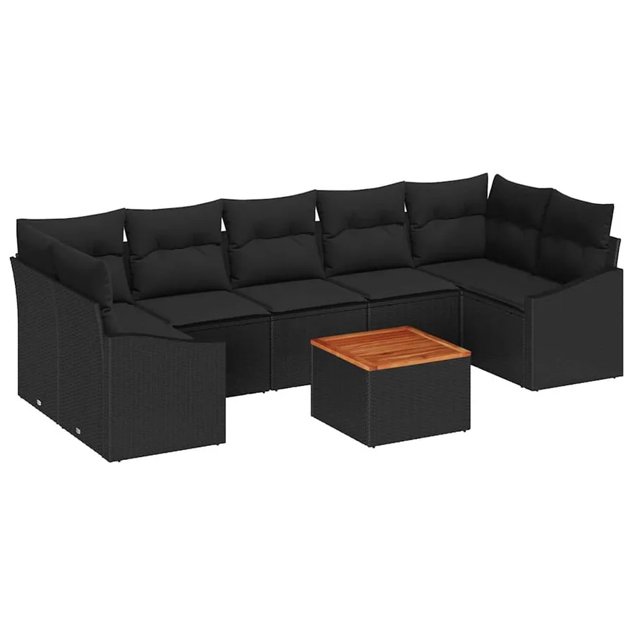 Ensemble de canapé de jardin avec coussin 8 pcs Noir polyrotin - 2