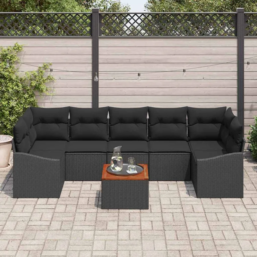 Ensemble de canapé de jardin avec coussin 8 pcs Noir polyrotin - 3