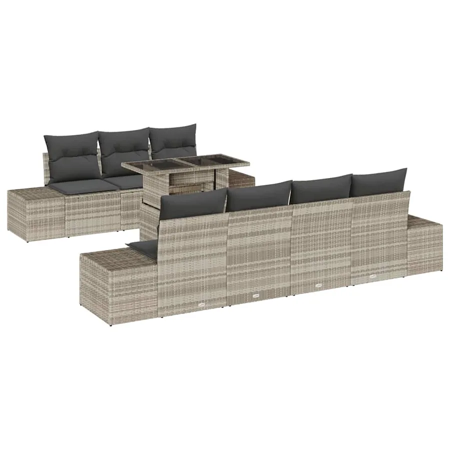 Ensemble de Canapés avec coussin 8 pcs Gris clair polyrotin - 2