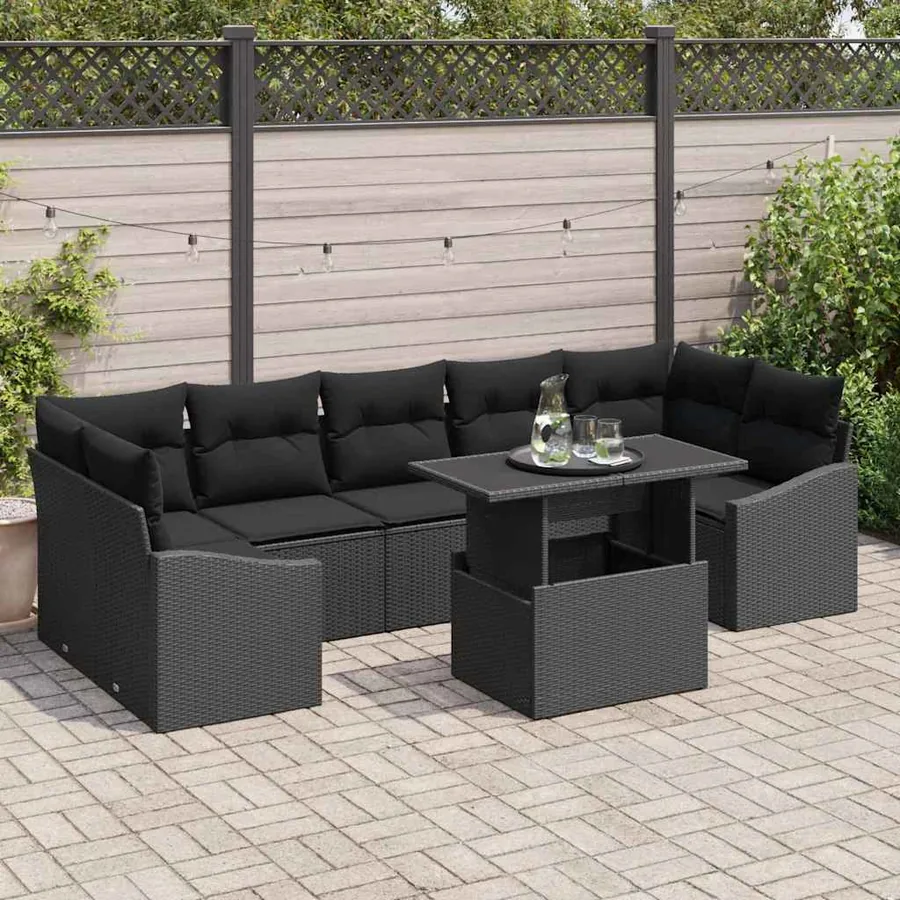 Ensemble de canapé de jardin avec coussin 8 pcs Noir polyrotin