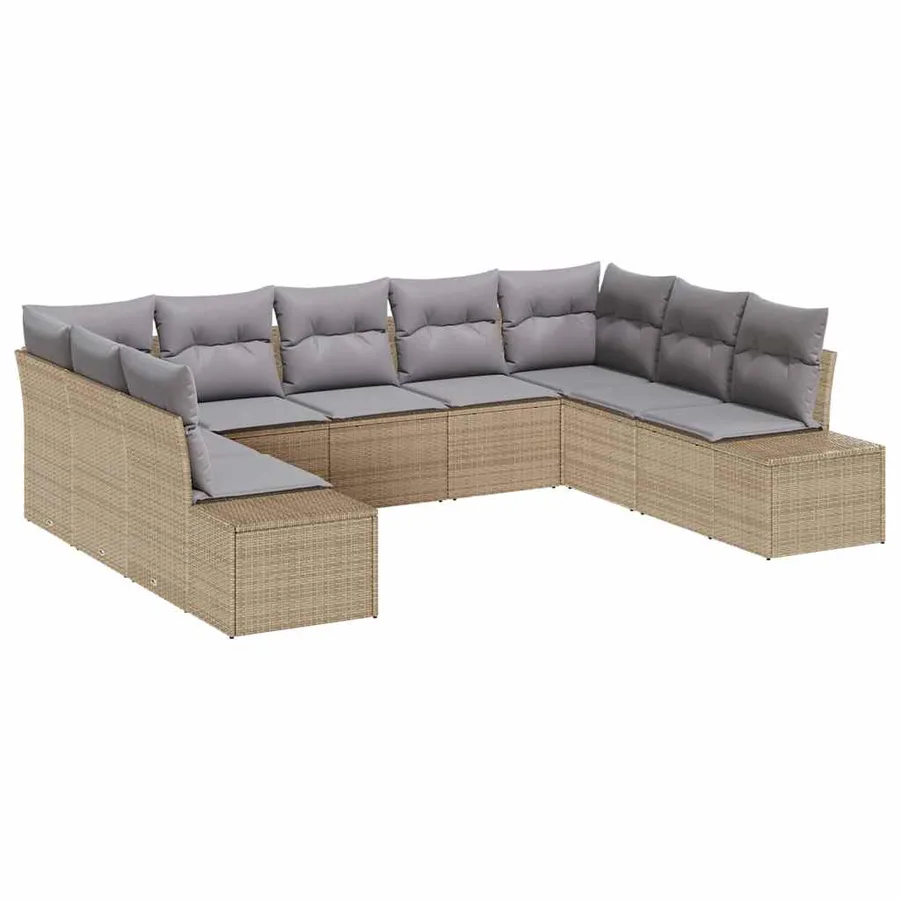Ensemble de canapé de jardin avec coussin 9 pcs Beige polyrotin - 2