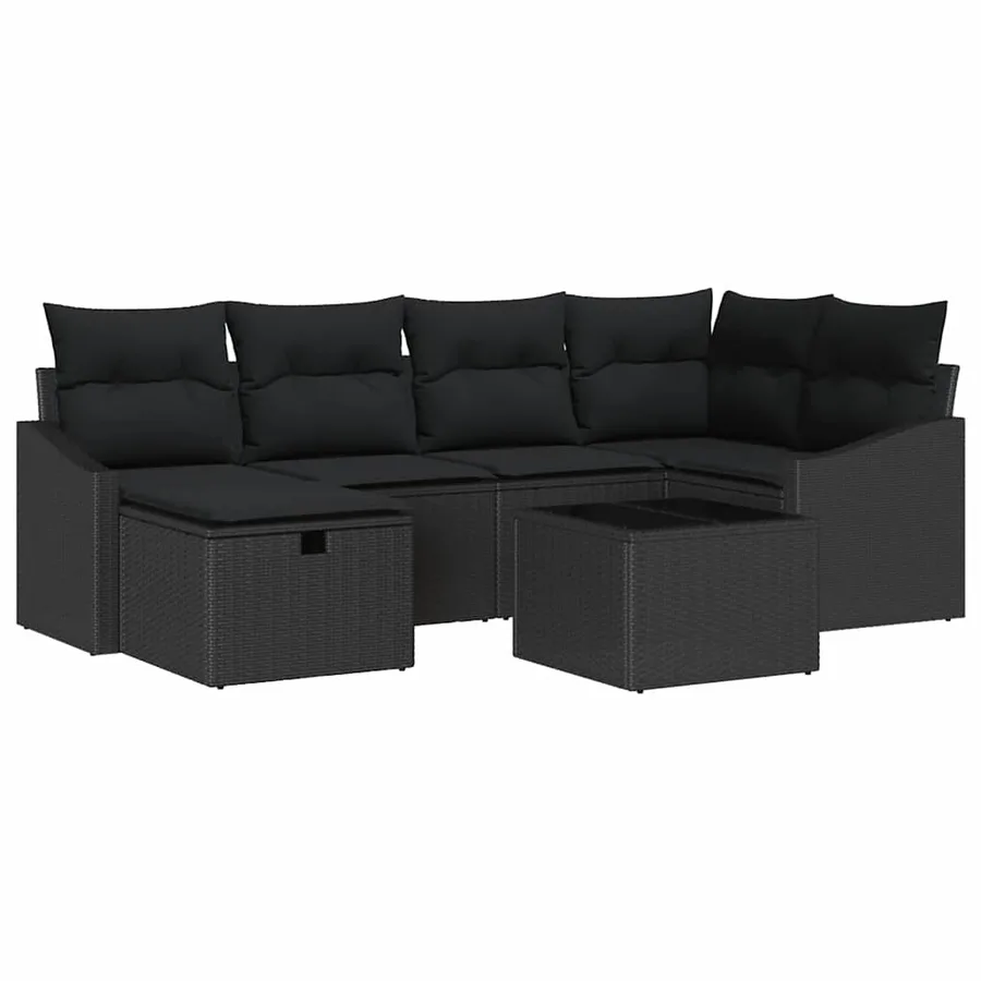 Ensemble de Canapés avec coussin avec stockage Noir polyrotin - 2