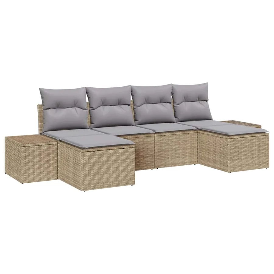 Ensemble de canapé de jardin avec coussin 6 pcs Beige polyrotin - 2