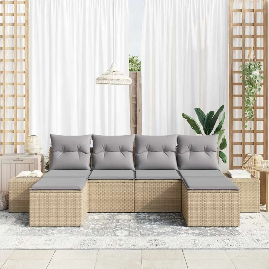 Ensemble de canapé de jardin avec coussin 6 pcs Beige polyrotin - 3