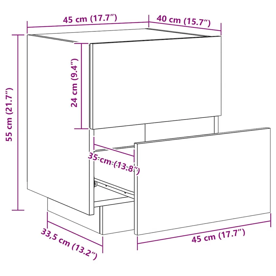 Armoire de chevet et lumières LED chêne marron bois ingénierie - 16