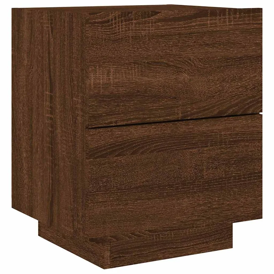 Armoire de chevet et lumières LED chêne marron bois ingénierie - 3
