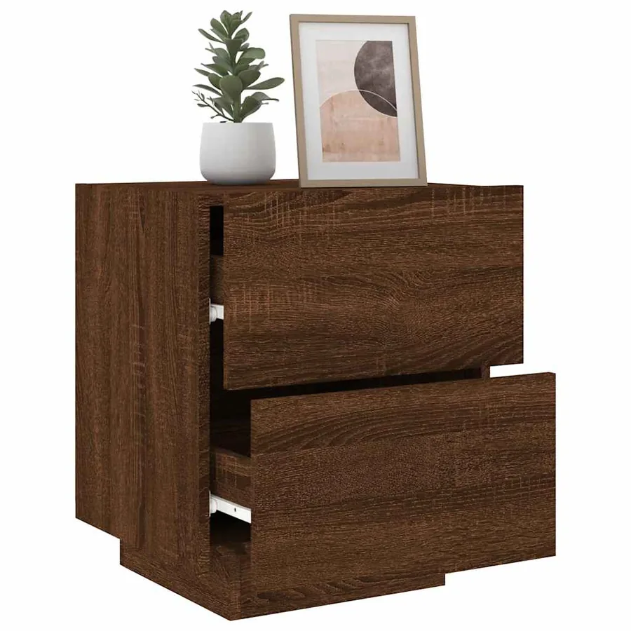 Armoire de chevet et lumières LED chêne marron bois ingénierie - 5