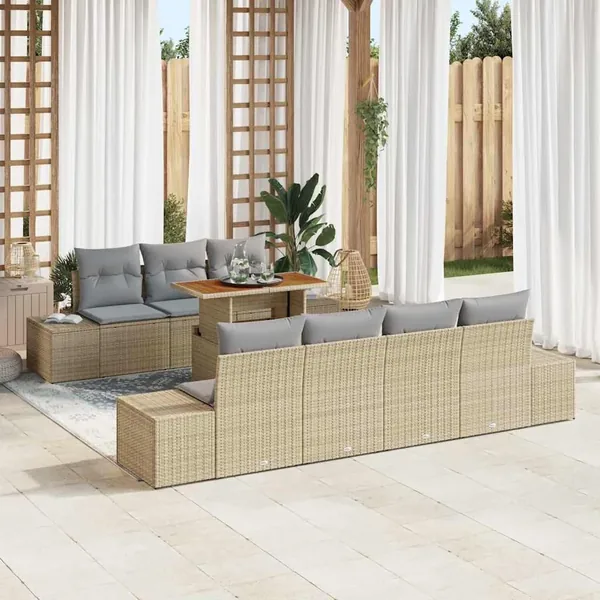Ensemble de canapé de jardin 8 pc Beige et gris