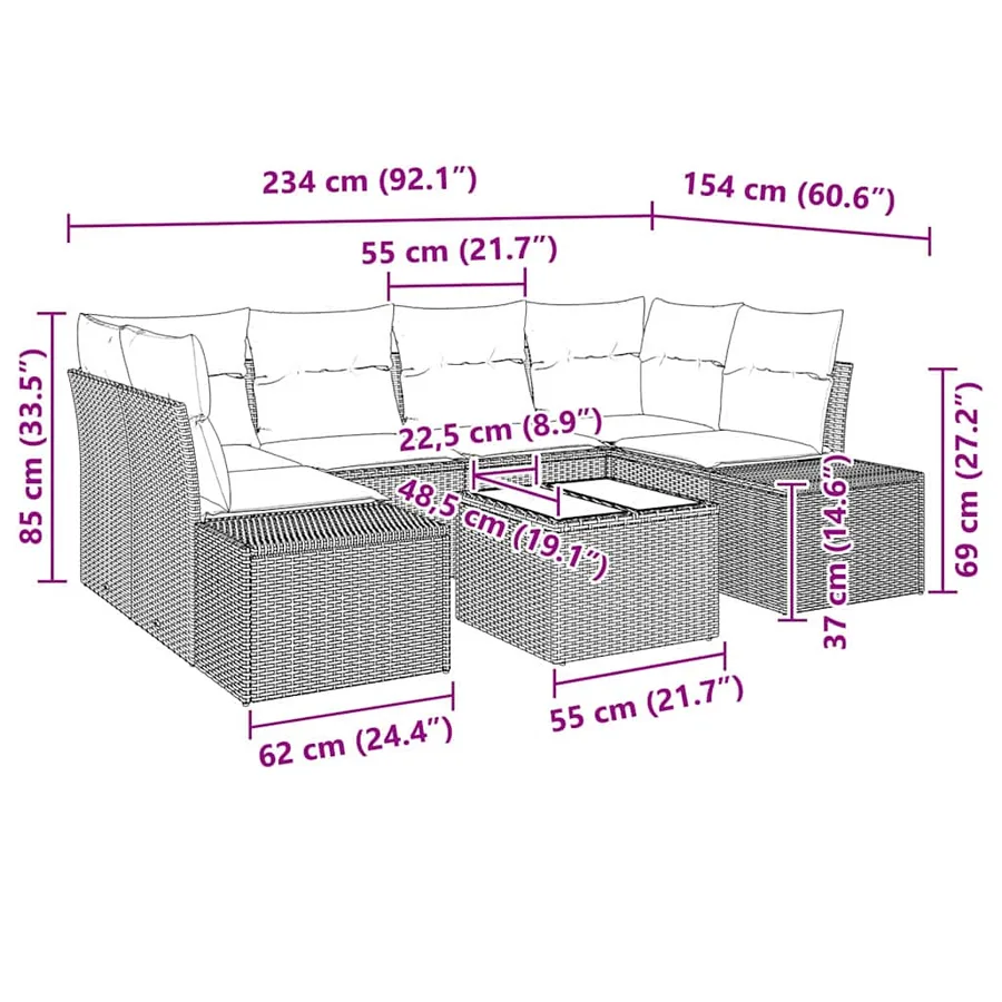 Ensemble de canapé de jardin avec coussin 7 pcs Beige polyrotin - 9