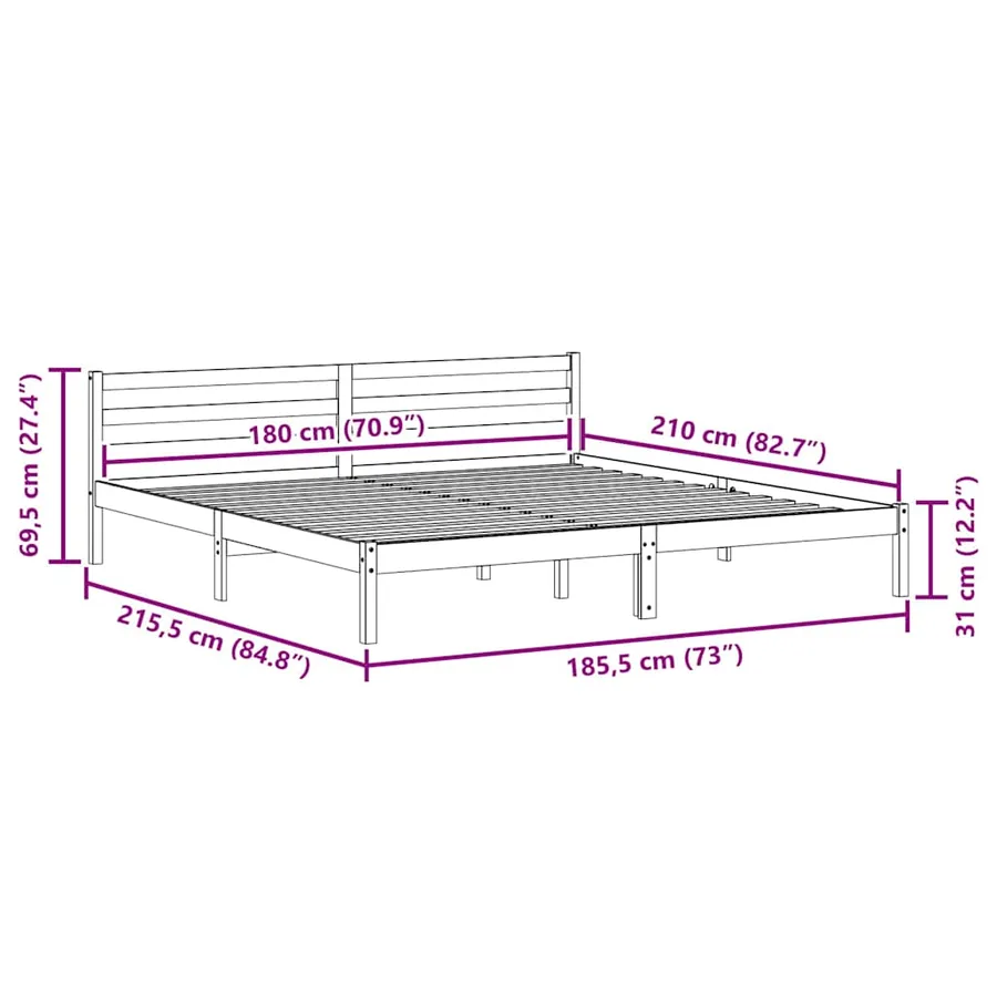Cadre de lit Marron 215,5 x 185,5 x 69,5 cm Bois de Pin Massif - 9