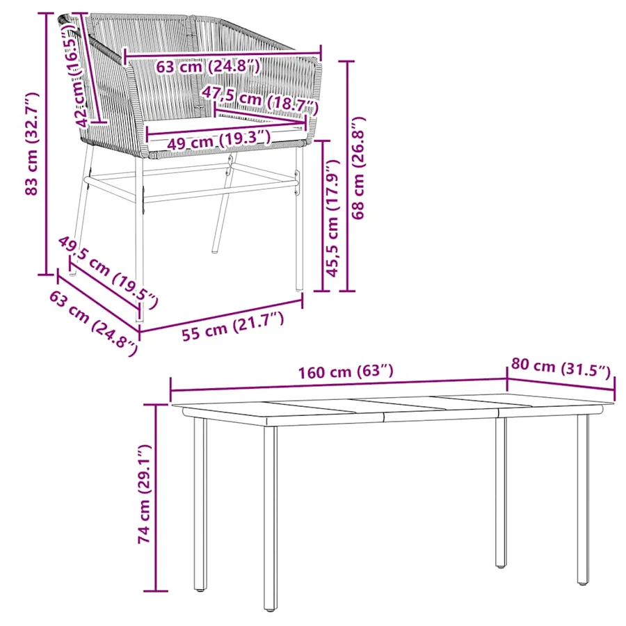 Ensemble à manger jardin coussins 5 pcs gris poly rotin verre - 10