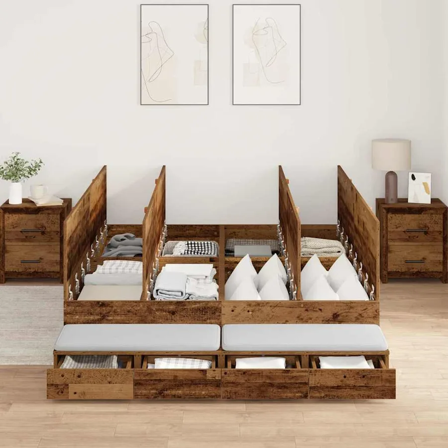 Cadre de lit avec rangement avec tiroir Bois Ancien 160 cm - 4