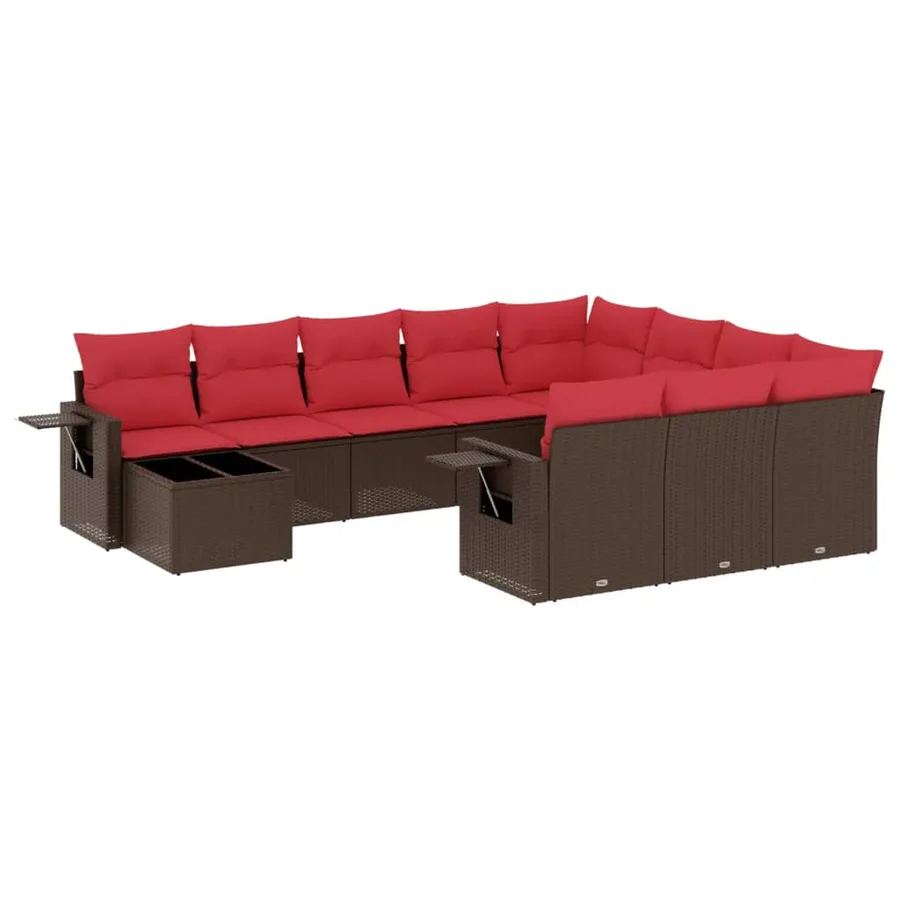 Ensemble de canapé de jardin 11 pcs avec coussins marron résine tressée - 2